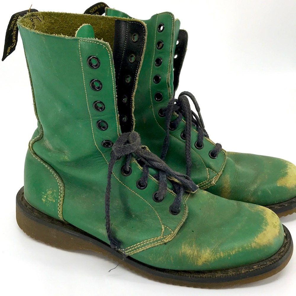 Dr. Martens Combat Boots Green Vintage Leather